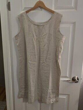 100% Linen Shift Dress in Natural Beige. capsule wardrobe coastal vacation